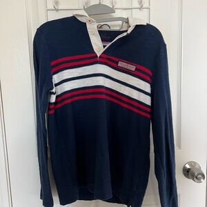 Vineyard Vines Boys Navy Sweater with Red and White Stripes worn once